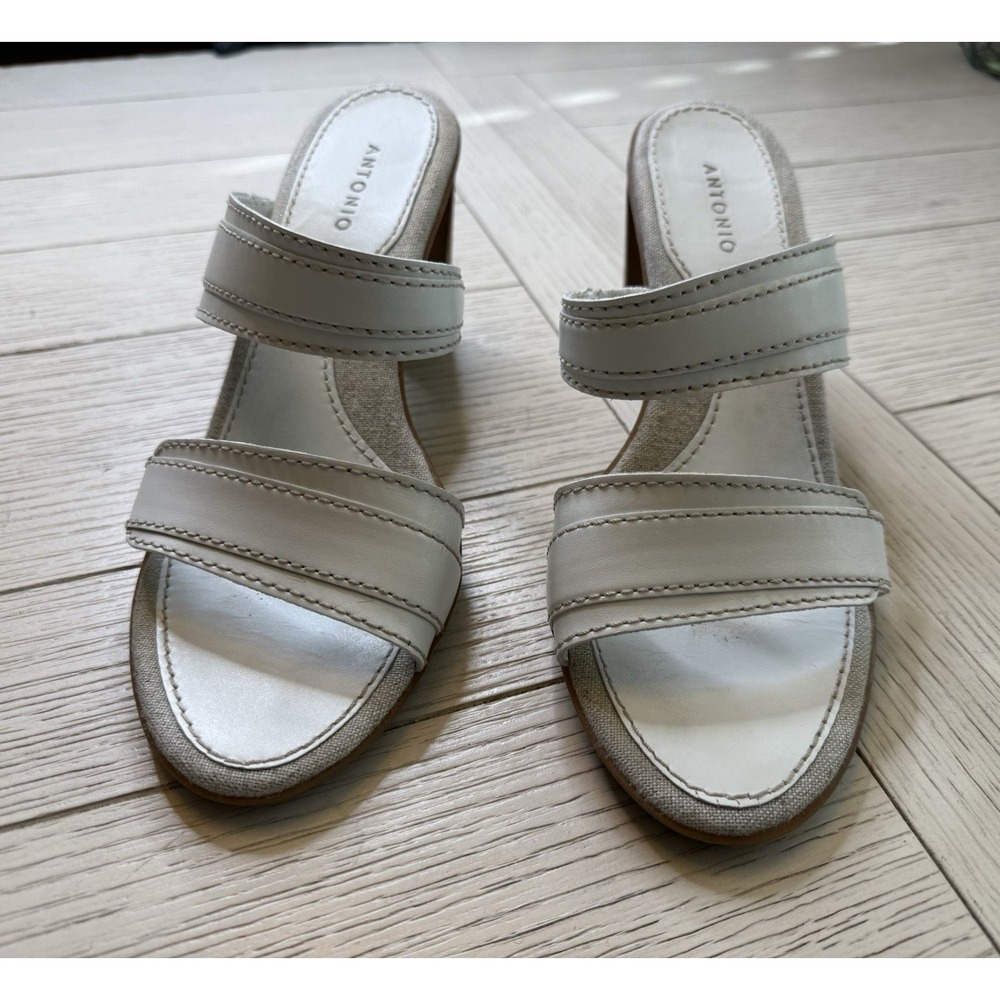 Antonio Melani 3" Heel‎ White Open Toe Slide Sandal Shoe 9 M Block Heel Bohemian - Picture 10 of 10